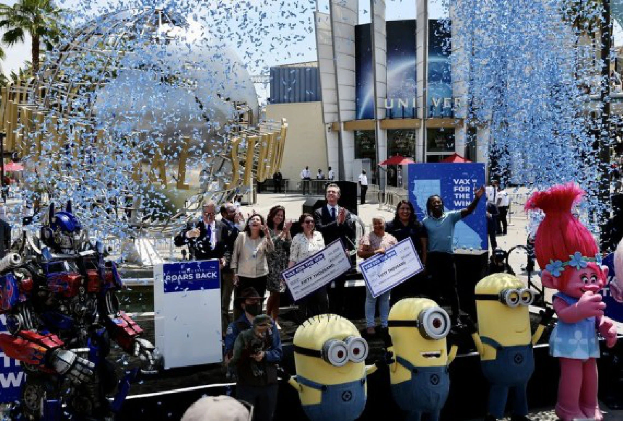 California Governor Gavin Newsom announces the reopening of the Universal Studios Hollywood in Los Angeles, California, the United States, June 15, 2021. (Xinhua)