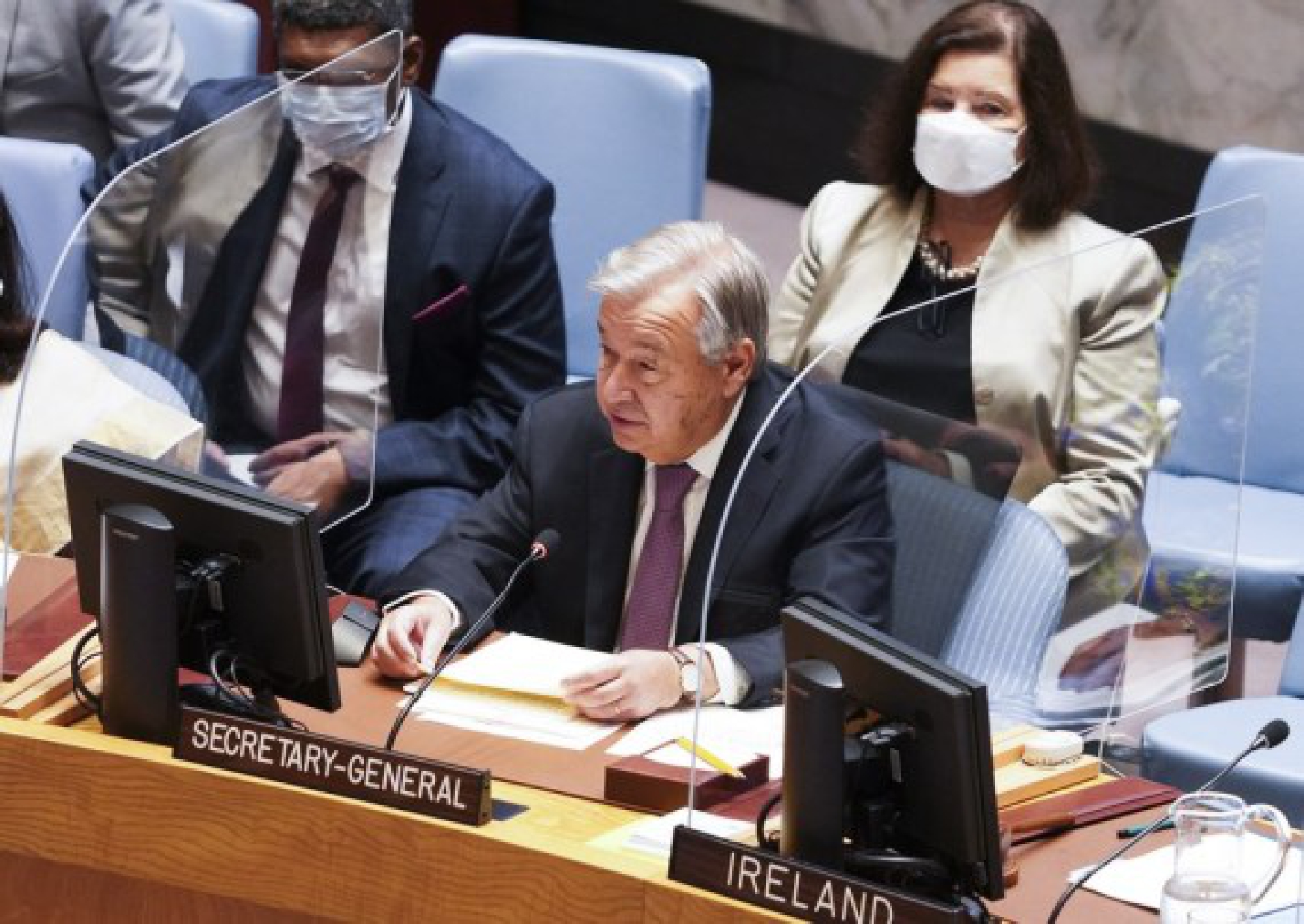 UN Secretary-General Antonio Guterres speaks during a Security Council high-level open debate on climate and security at UN headquarters in New York, Spet. 23, 2021. (Xinhua/Wang Ying)