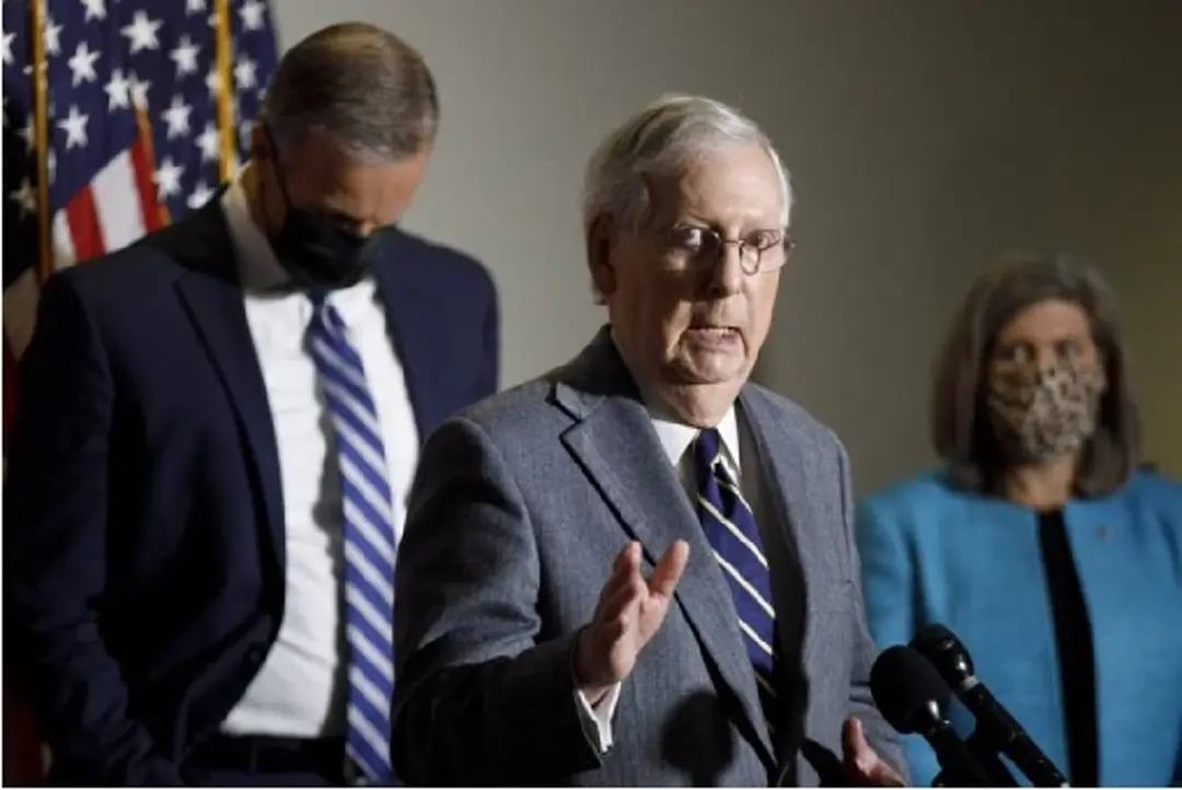 U.S. Senate Republican Leader Mitch McConnell (C) speaks during a press conference on Capitol Hill in Washington, D.C., the United States, Nov. 17, 2020. (Photo by Ting Shen/Xinhua)