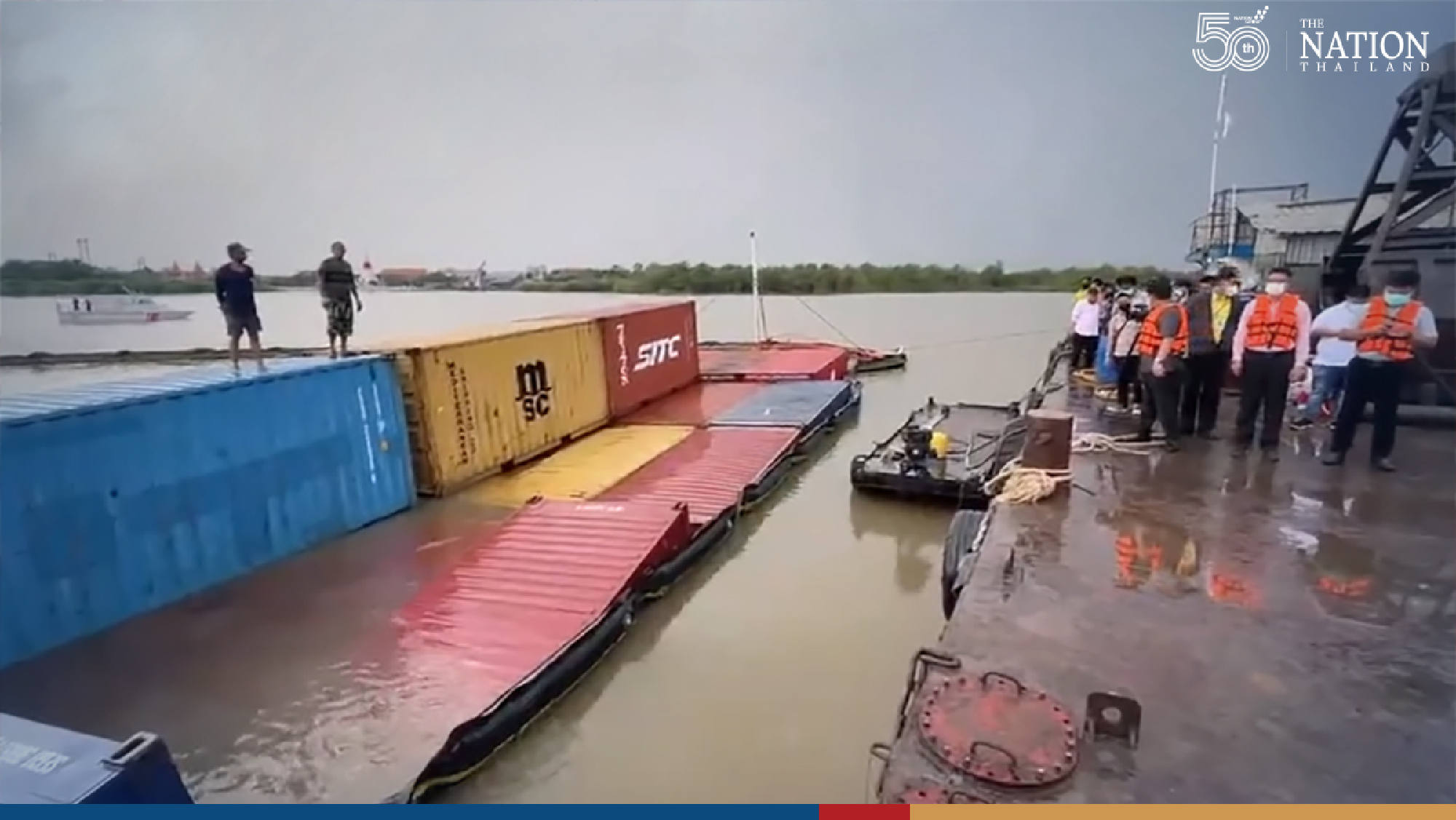 51 containers being salvaged from cargo ship crash site in Samut Prakan