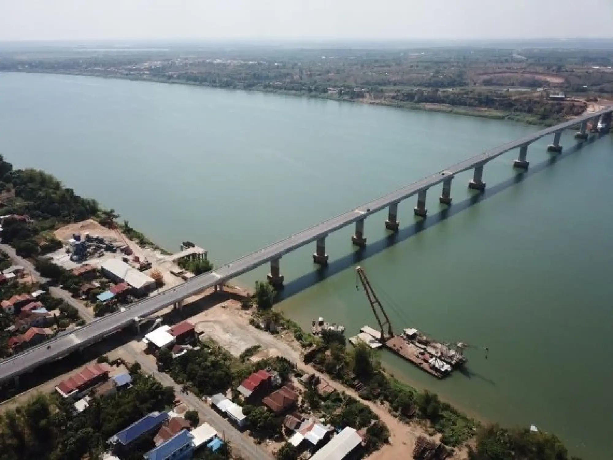 Aerial photo taken on March 11, 2021 shows the eighth Cambodia-China Friendship Bridge across the Mekong River, connecting Kampong Cham province and Tboung Khmum province in southeastern Cambodia. (Shanghai Construction Group/Handout via Xinhua)