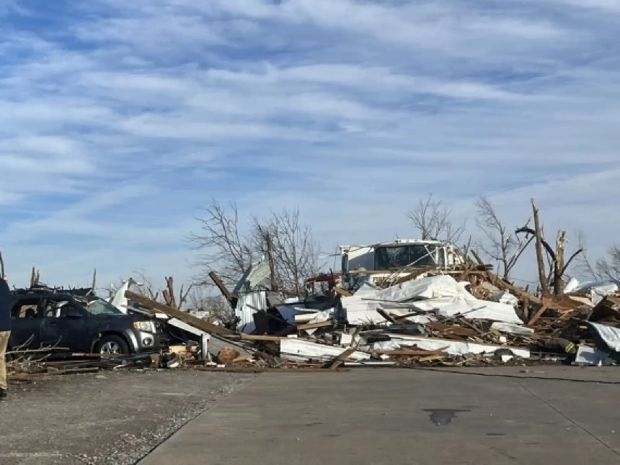 Photo taken on Dec. 11, 2021 shows a heap of rubble after tornadoes in Mayfield, Kentucky, the United States. (Photo by Caromirna Sanchez/Xinhua)