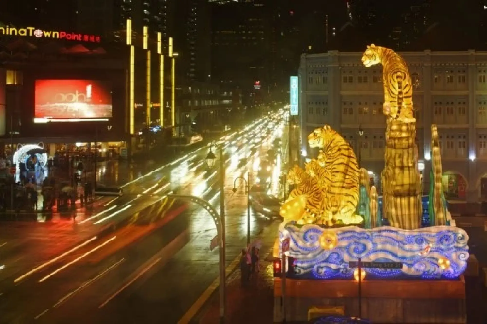 Photo taken on Jan. 7, 2022 shows the tiger-themed lantern decorations celebrating the upcoming Chinese New Year, the Year of the Tiger, at Singapore's Chinatown area. (Photo by Then Chih Wey/Xinhua)