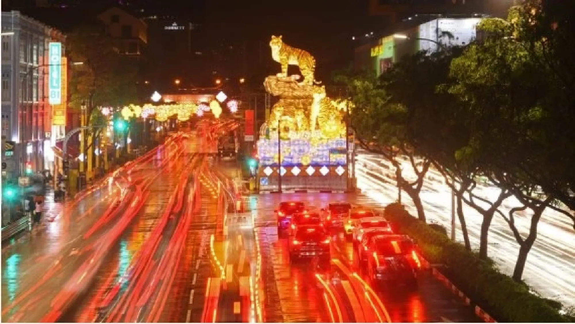 Photo taken on Jan. 7, 2022 shows the tiger-themed lantern decorations celebrating the upcoming Chinese New Year, the Year of the Tiger, at Singapore's Chinatown area. (Photo by Then Chih Wey/Xinhua)
