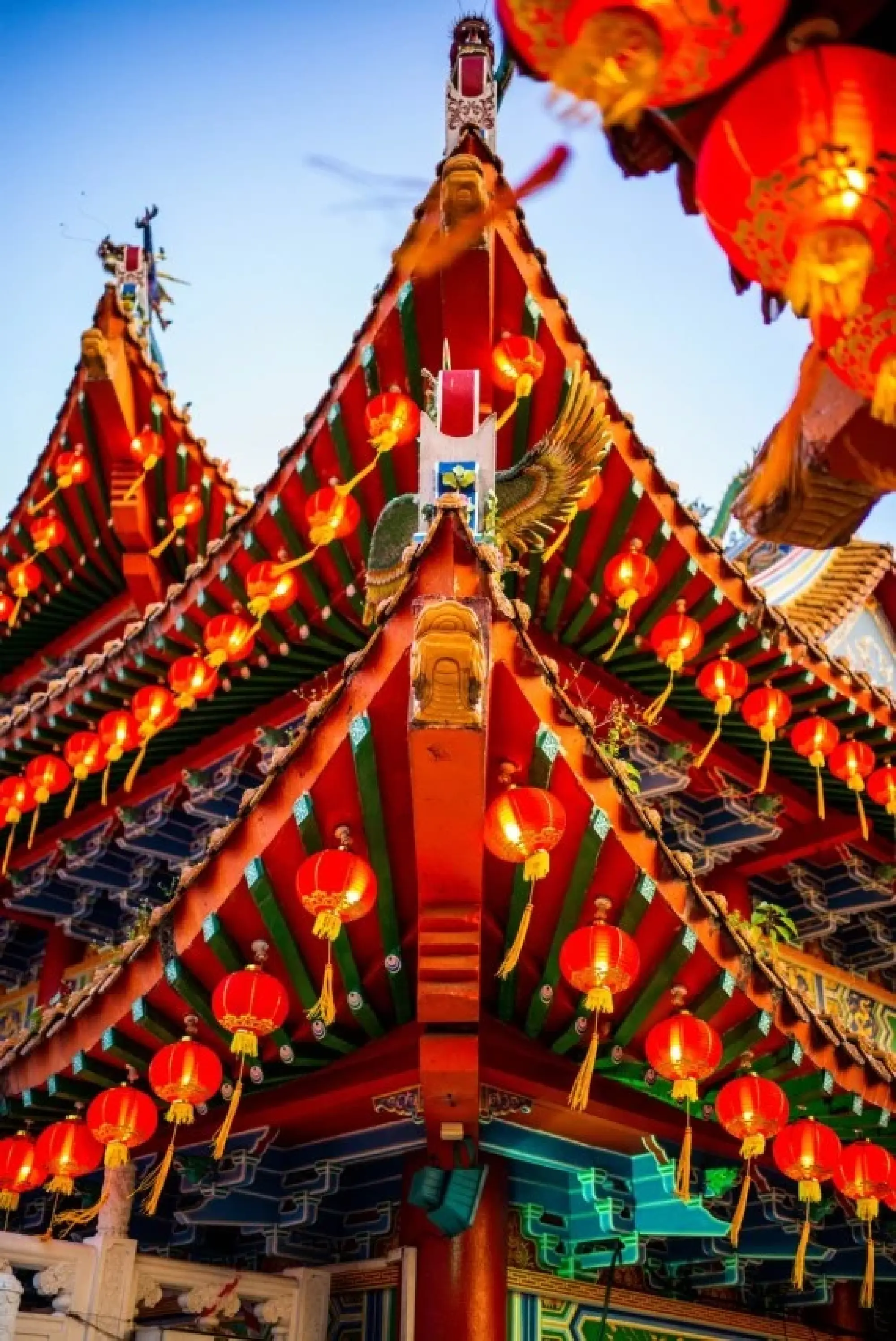 Red lanterns set for the upcoming Chinese Lunar New Year are seen at Thean Hou Temple in Kuala Lumpur, Malaysia, Jan. 22, 2022. (Xinhua/Zhu Wei)
