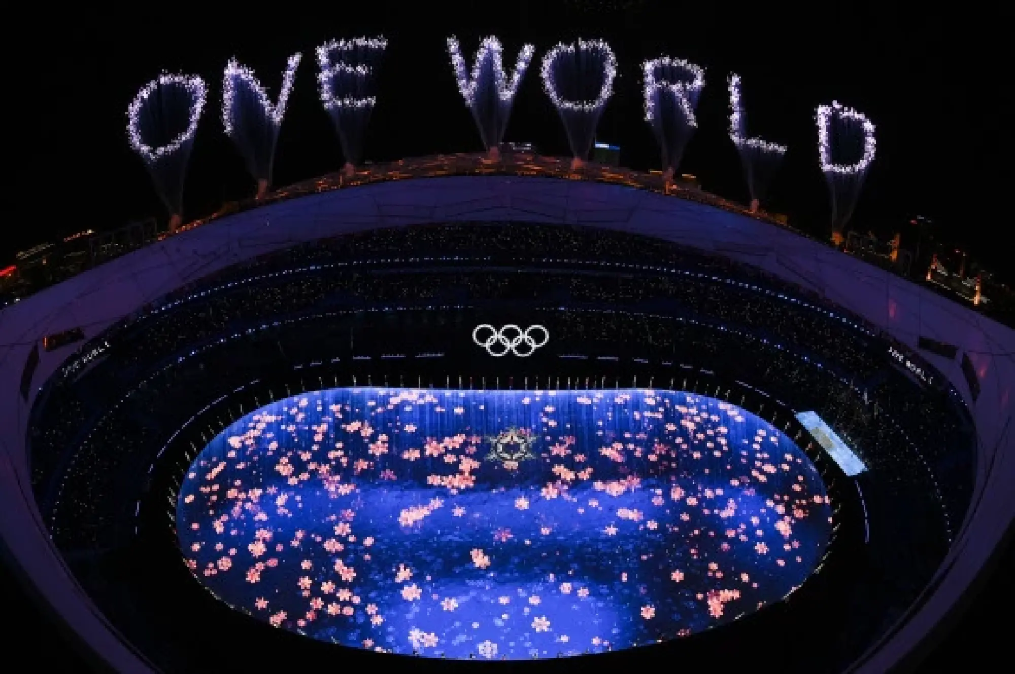 Fireworks illuminate the night sky during the closing ceremony of the Beijing 2022 Olympic Winter Games at the National Stadium in Beijing, capital of China. (Xinhua/Song Yanhua)