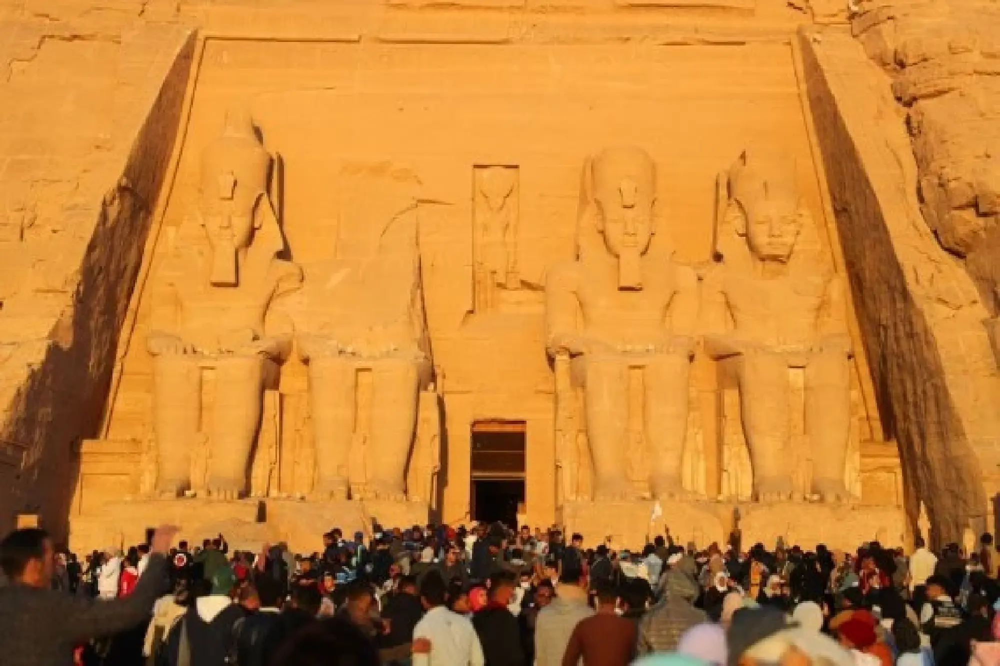 Tourists visited the ancient rock-cut Abu Simbel temple in southern Egypt's Aswan on Feb. 22, 2022. (Xinhua/Sui Xiankai)
