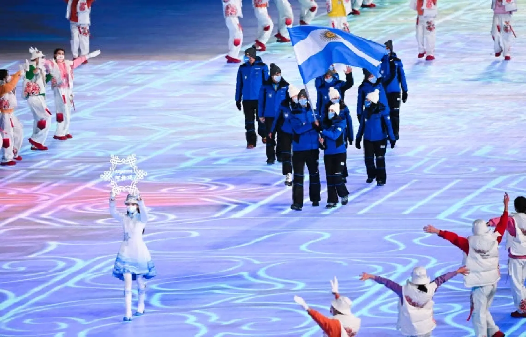 Argentine delegation marches into the Bird's Nest at the opening ceremony of Beijing 2022 Olympics on Feb. 4, 2022. (Xinhua/Xiong Qi)