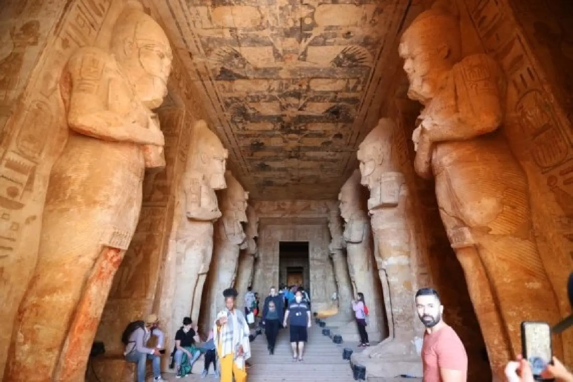 Tourists visited the ancient rock-cut Abu Simbel temple in southern Egypt's Aswan on Feb. 22, 2022. (Xinhua/Sui Xiankai)