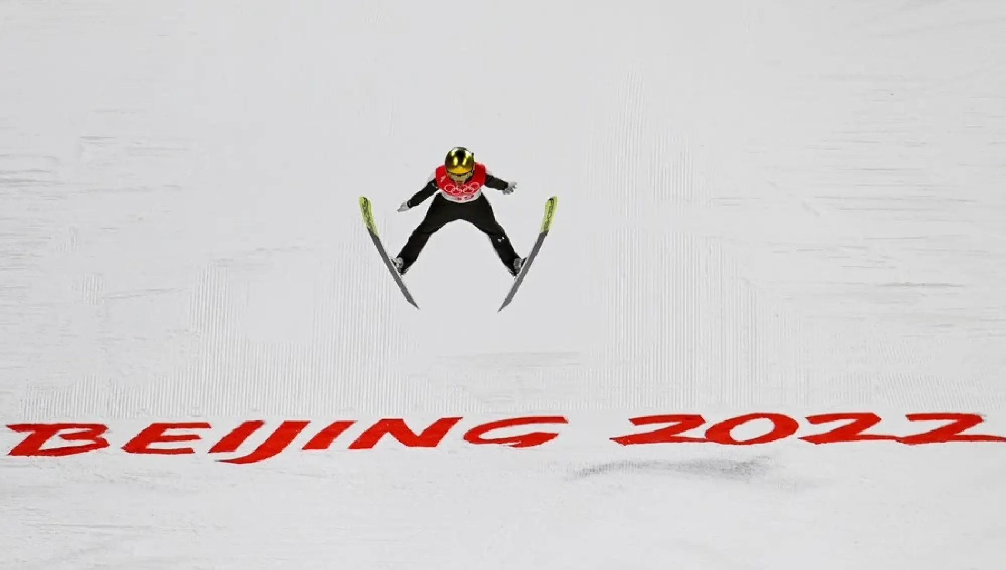 Ursa Bogataj of Slovenia competes in ski jumping women's normal hill individual final round in Zhangjiakou, north China's Hebei Province on Feb. 5, 2022. (Xinhua/Feng Kaihua)