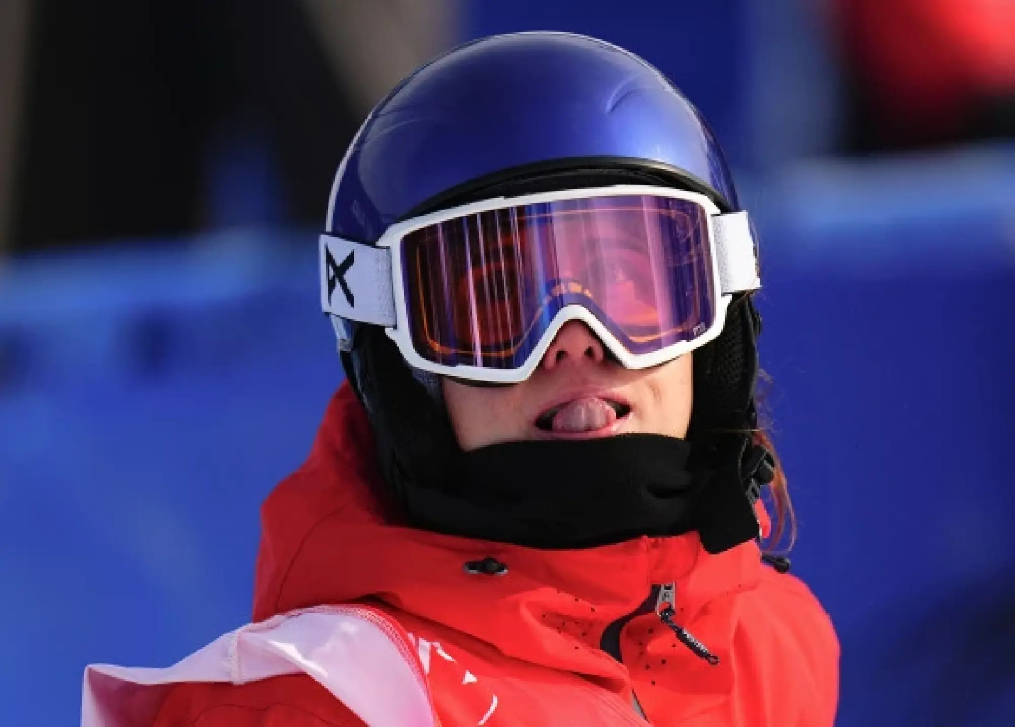 Queralt Castellet of Spain reacts during the women's snowboard halfpipe final at Genting Snow Park in Zhangjiakou, north China's Hebei Province, Feb. 10, 2022. (Xinhua/Xu Chang)