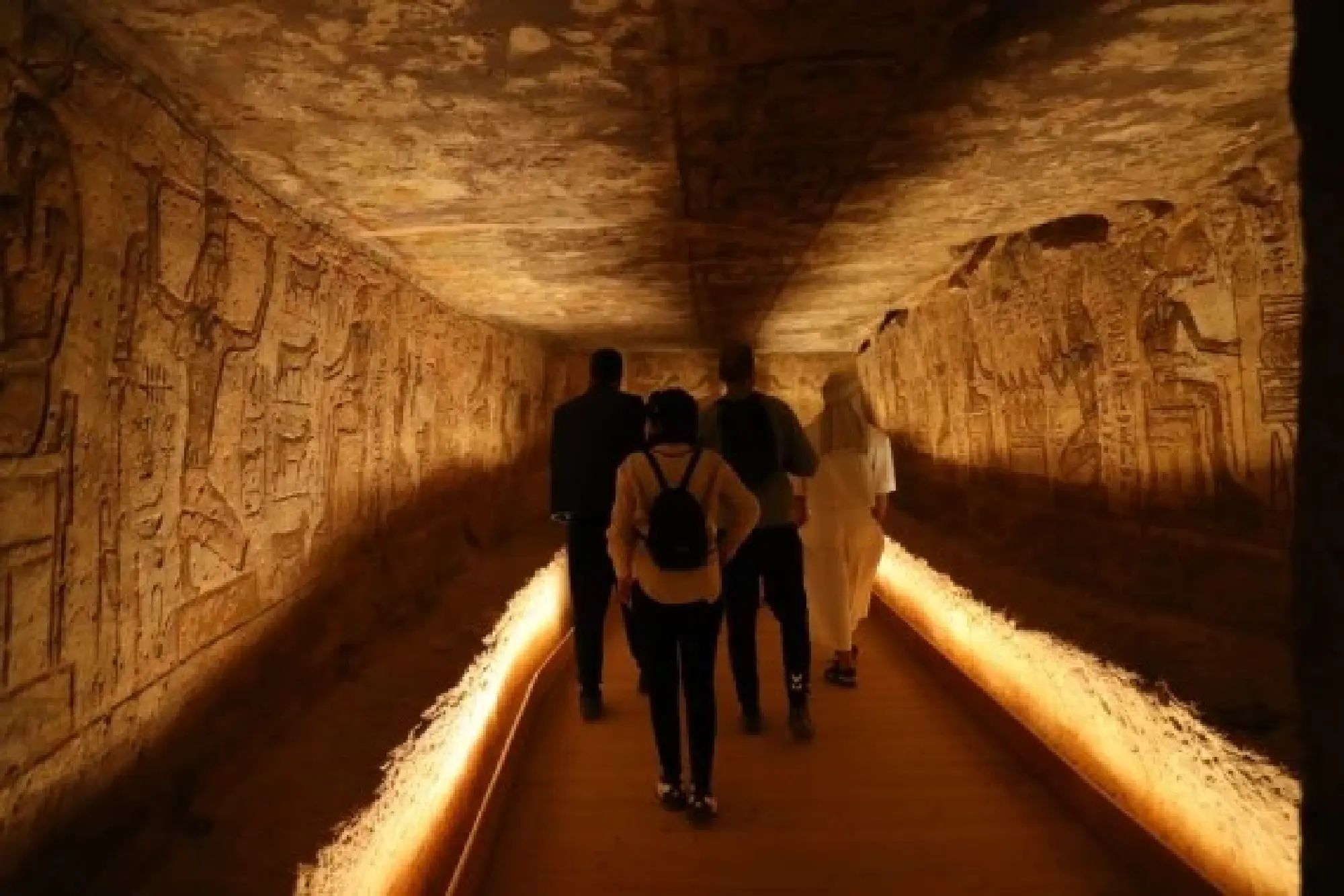 Tourists visited the ancient rock-cut Abu Simbel temple in southern Egypt's Aswan on Feb. 22, 2022. (Xinhua/Sui Xiankai)