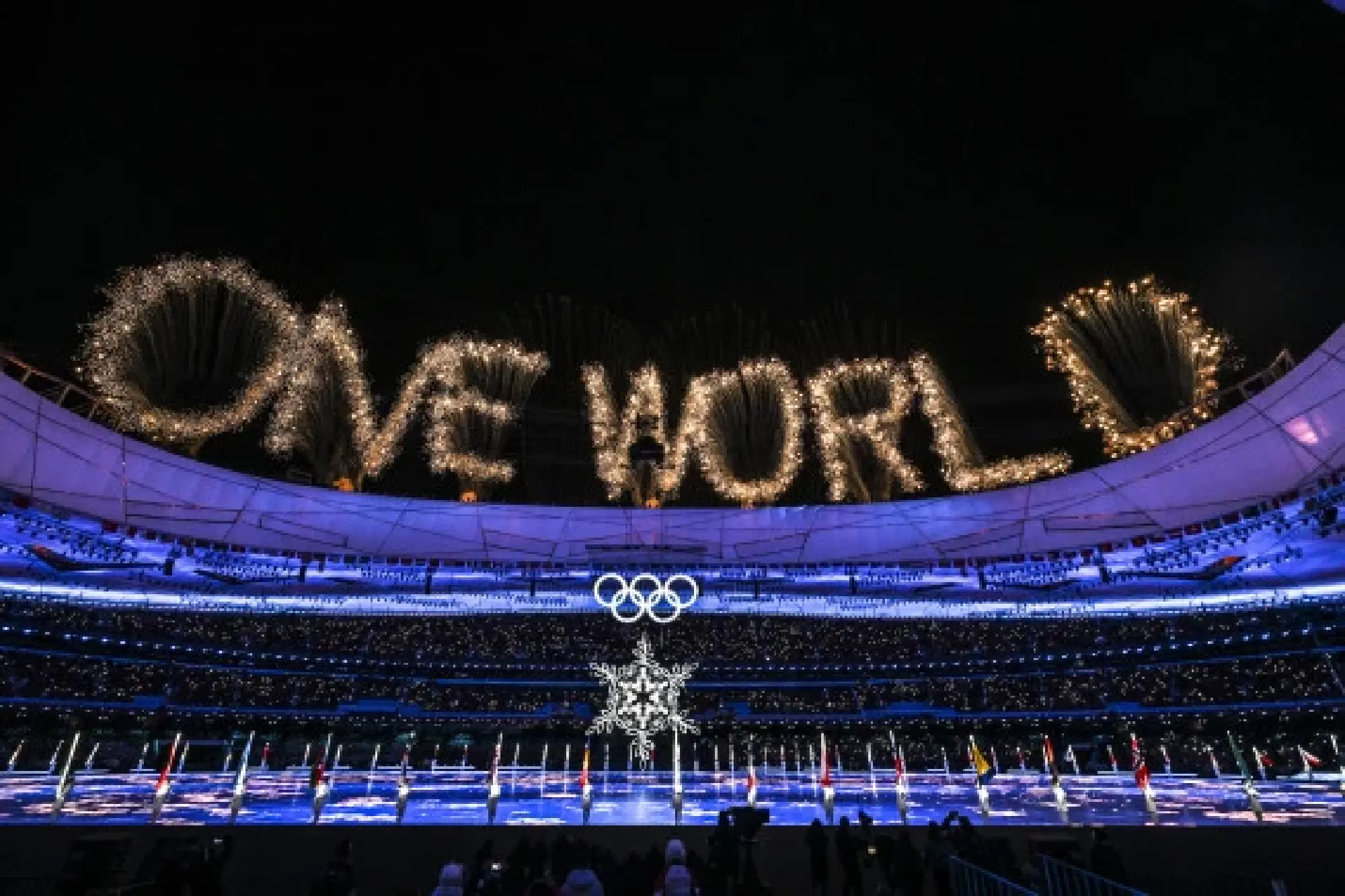 Fireworks illuminate the night sky during the closing ceremony of the Beijing 2022 Olympic Winter Games at the National Stadium in Beijing, capital of China, Feb. 20, 2022. (Xinhua/Li Ga)
