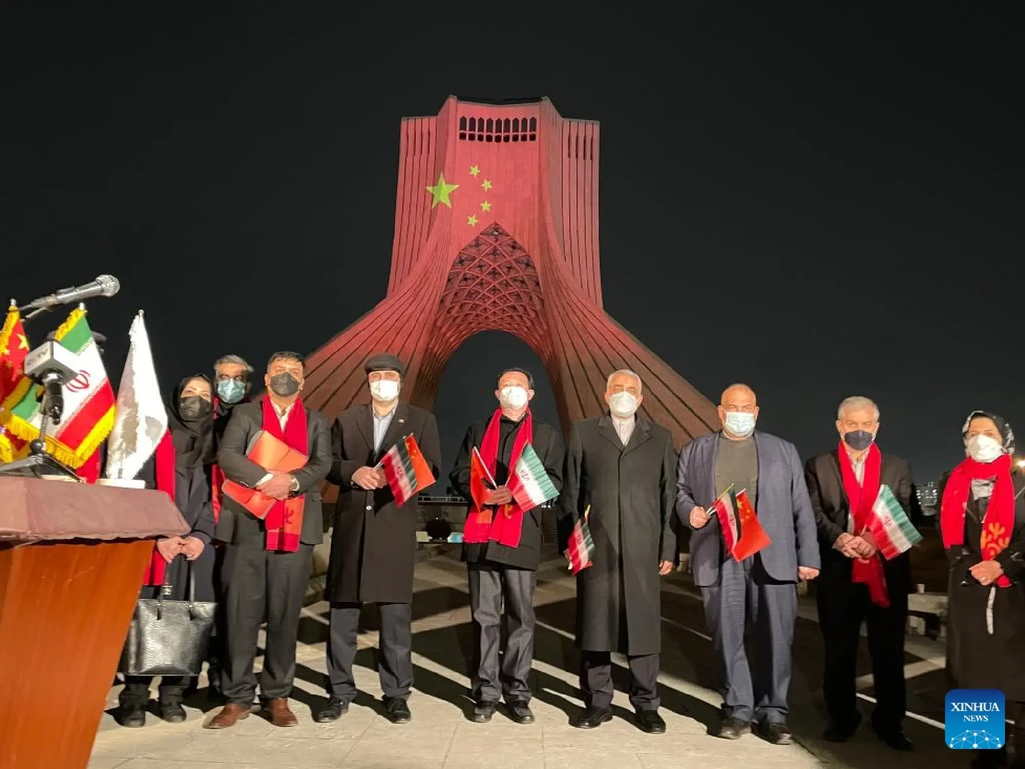 Iran's iconic tower flashes red for Chinese New Year