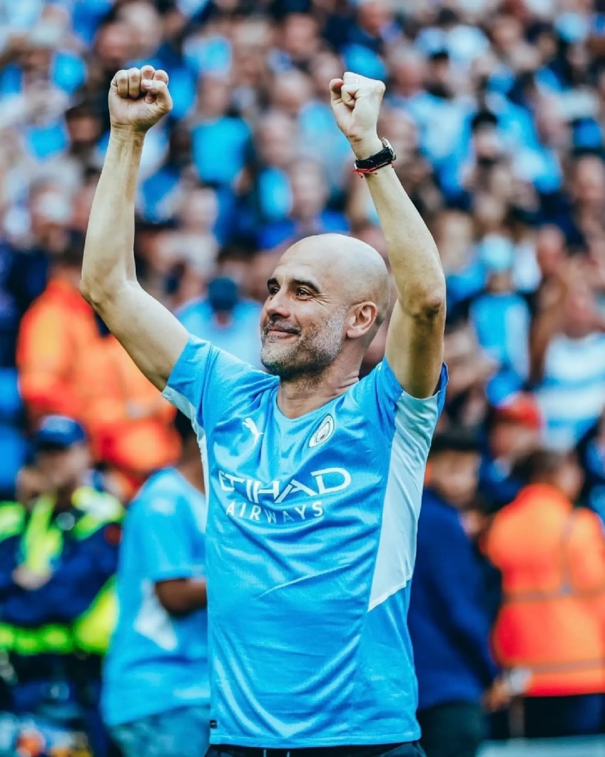 Pep Guardiola described his City squad as 'legends' after lifting a fourth Premier League title in five seasons./via mancity official