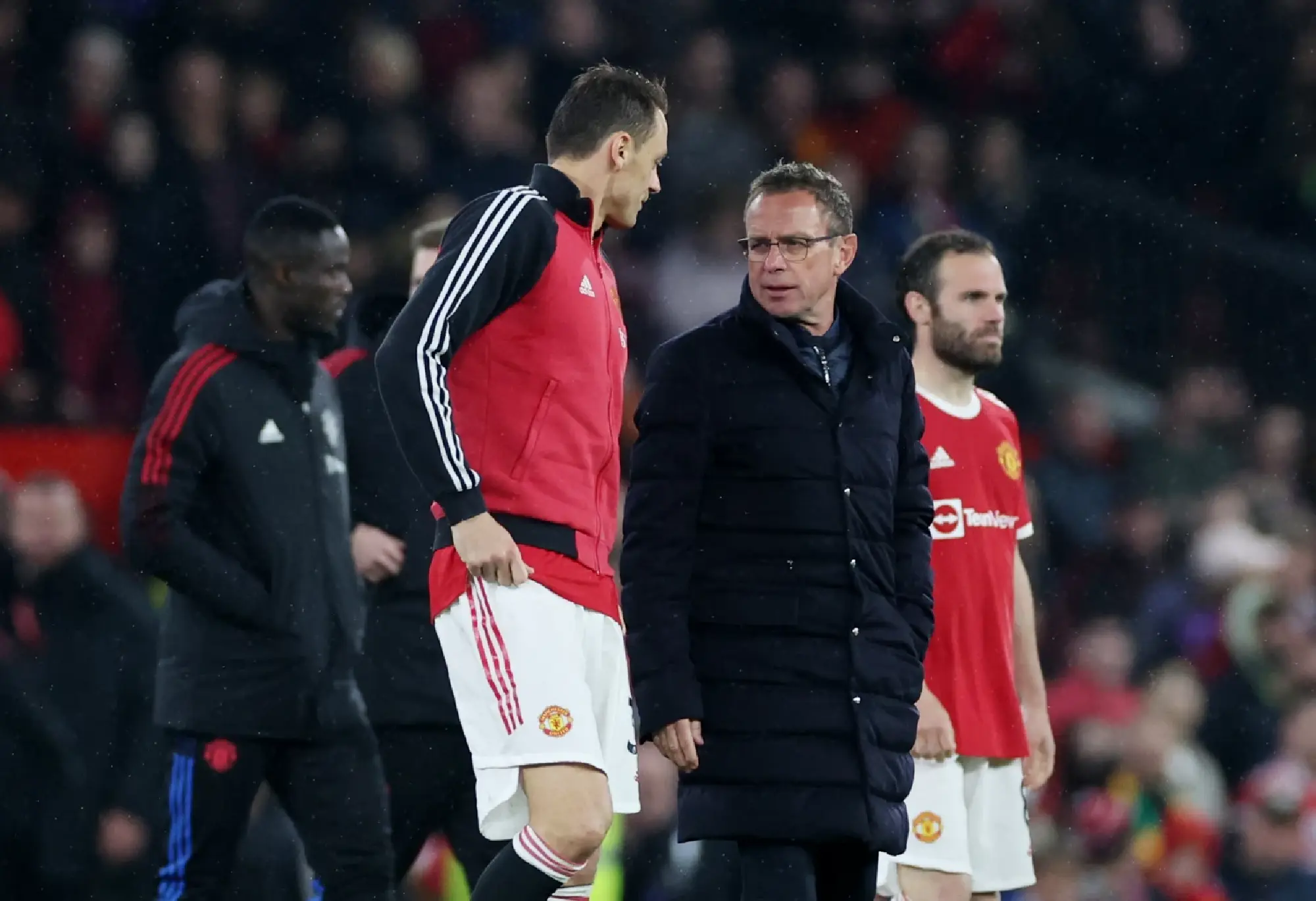  Manchester United interim manager Ralf Rangnick with Manchester United's Nemanja Matic after the match REUTERS/Phil Noble