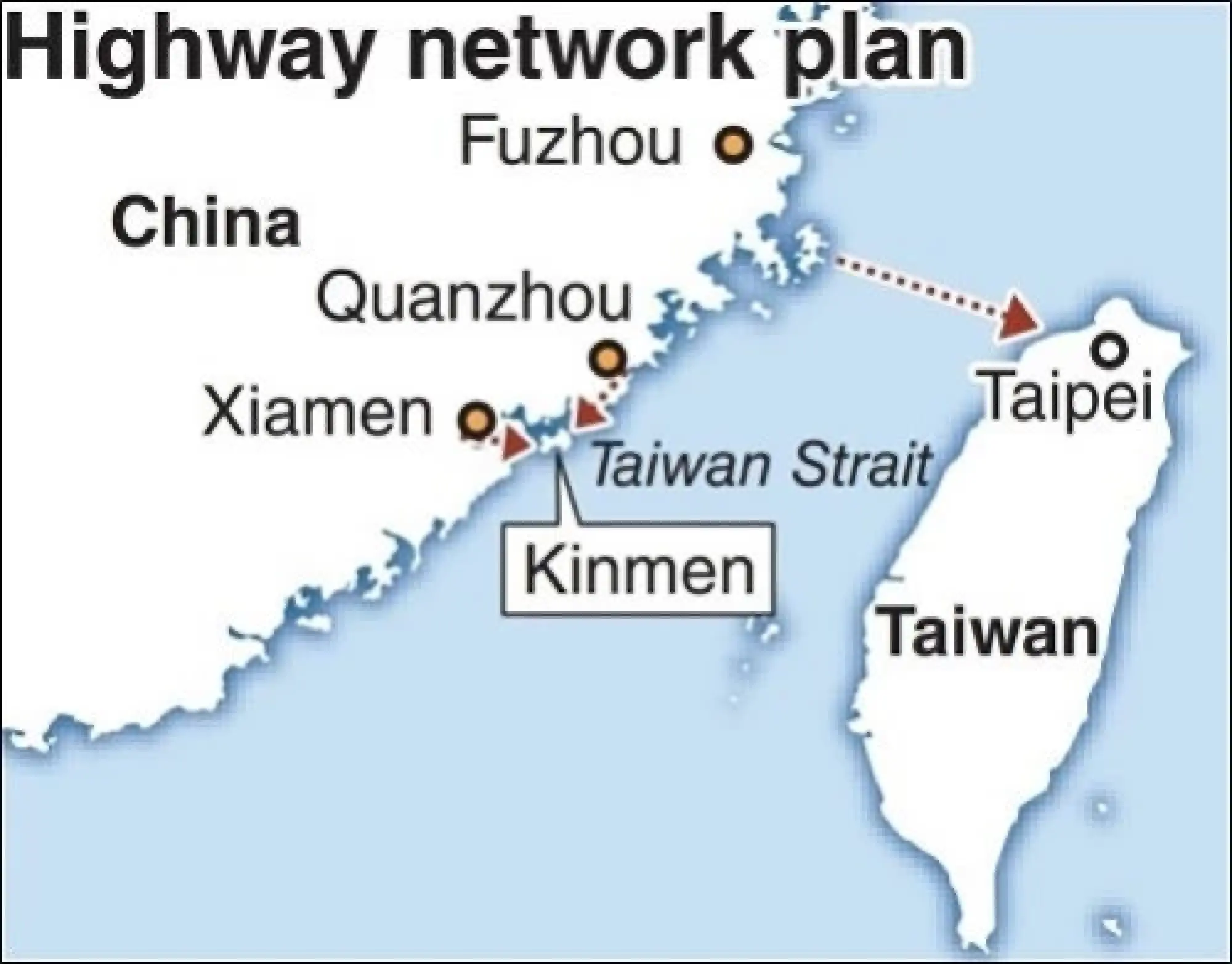 China highway plan includes road links to Taiwan by 2035