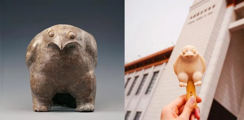  Eagle-shaped Pottery Ding vessel displayed at the National Museum of China in Beijing, capital of China, and an eagle-shaped ice cream bar