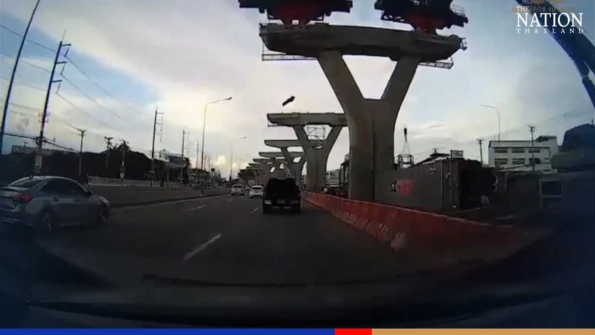 Couple escape death as construction pillar falls 20m onto expressway
