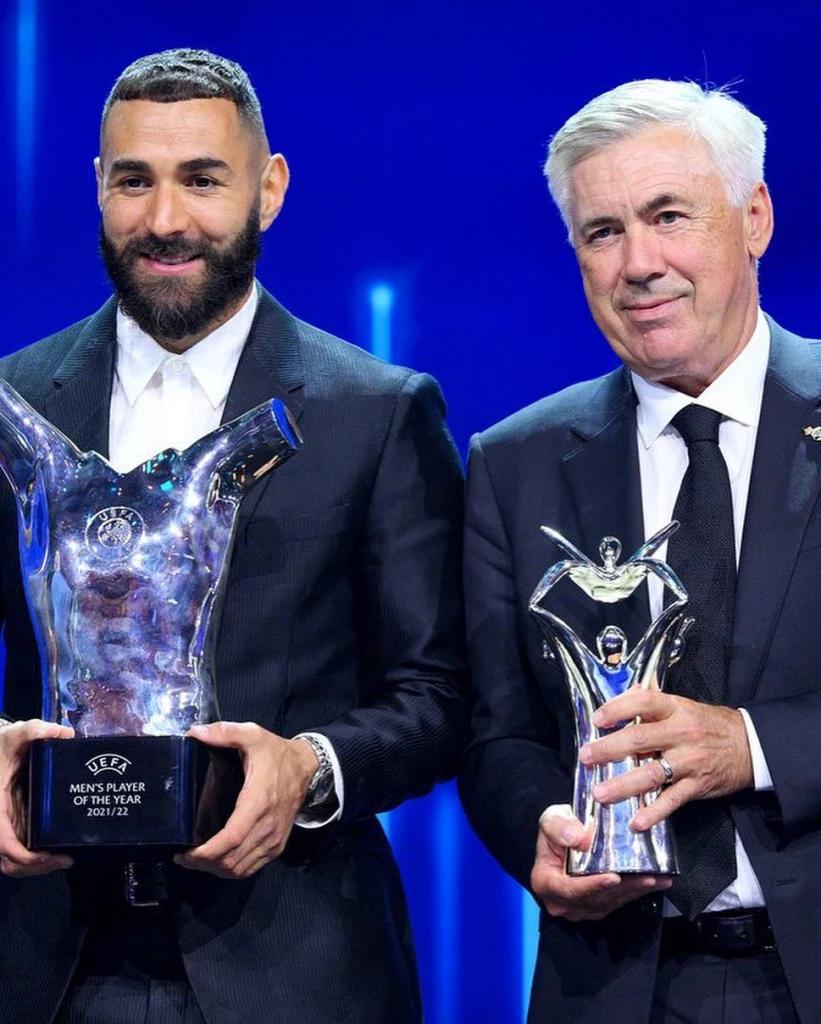 Real's Benzema named UEFA player of year, Ancelotti wins coach's award