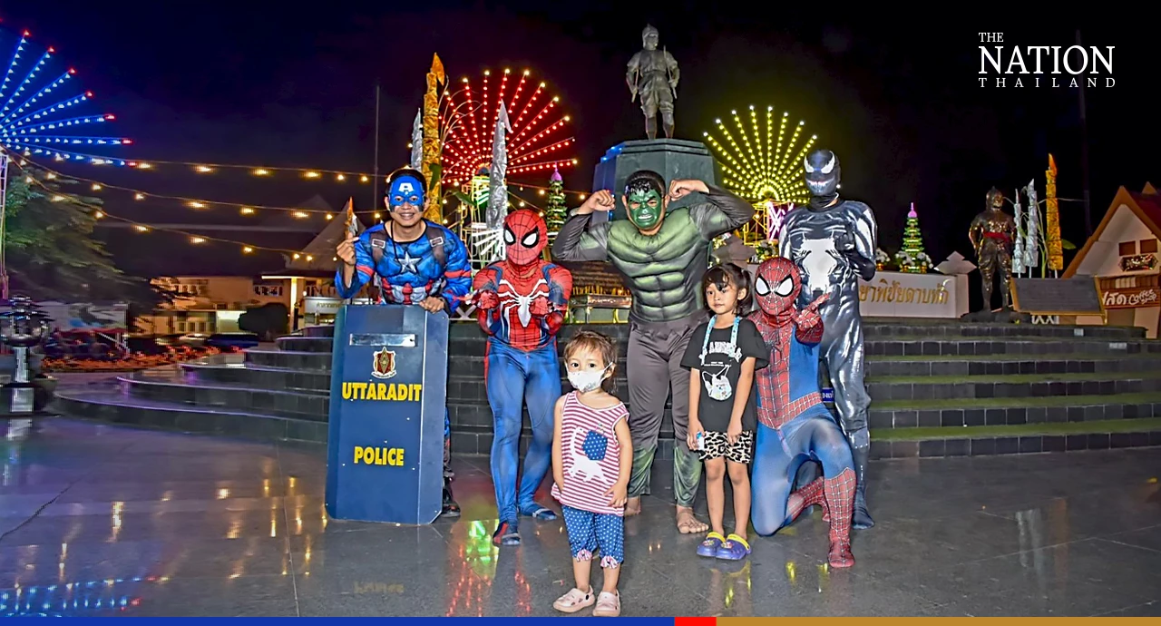 Police in superhero outfits are guardians of Uttaradit fair