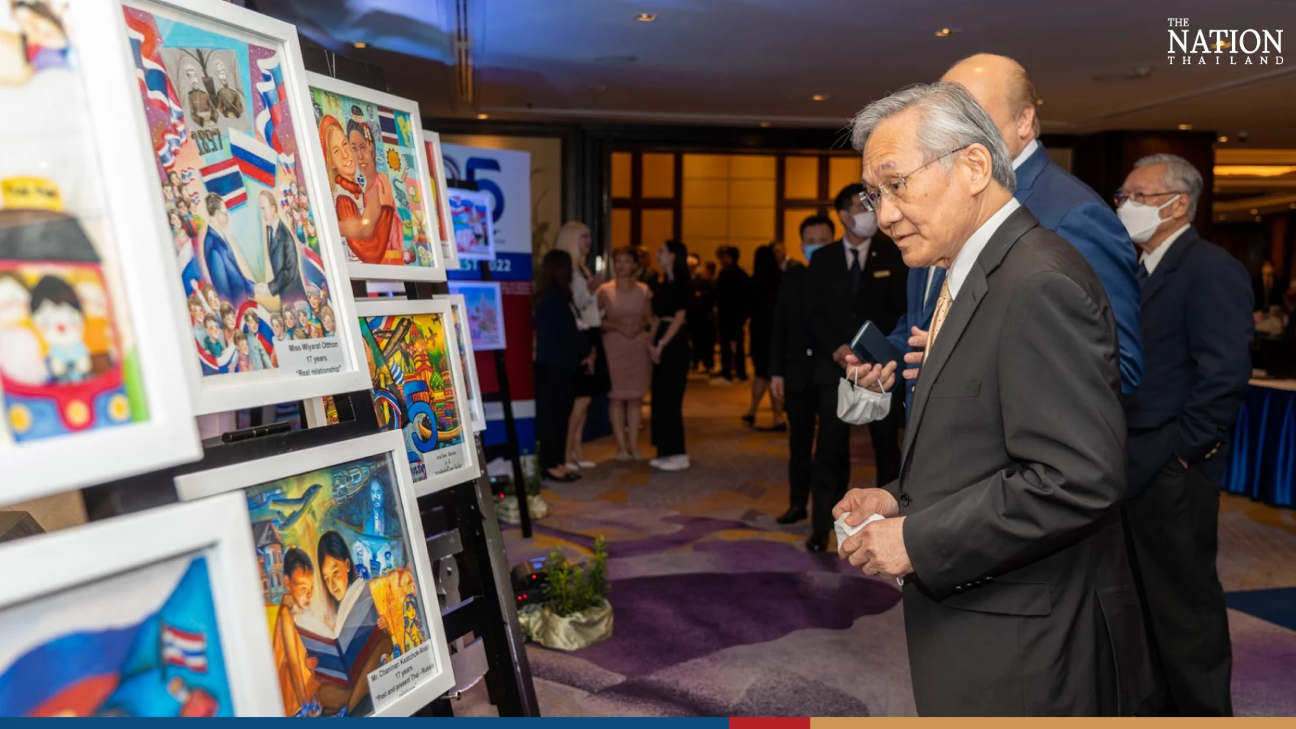 Mr. Don Pramudwinai viewed an art exhibition on July 4, 2022 about the 125-year relationship between Russia and Thailand