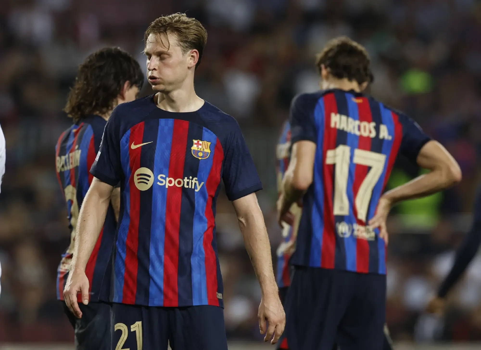 FC Barcelona's Frenkie de Jong looks dejected after being knocked out of the Champions League REUTERS