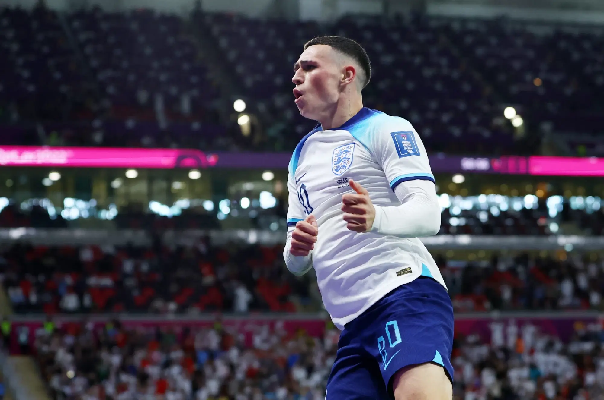 England's Phil Foden celebrates scoring their second goal