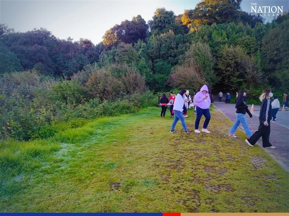 Tourists enjoy first sign of frost atop Doi Inthanon this year