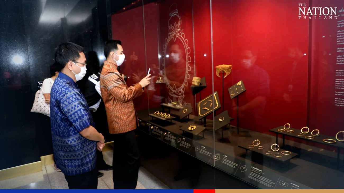 Gold royal regalia items on display for public at Ayutthaya museum