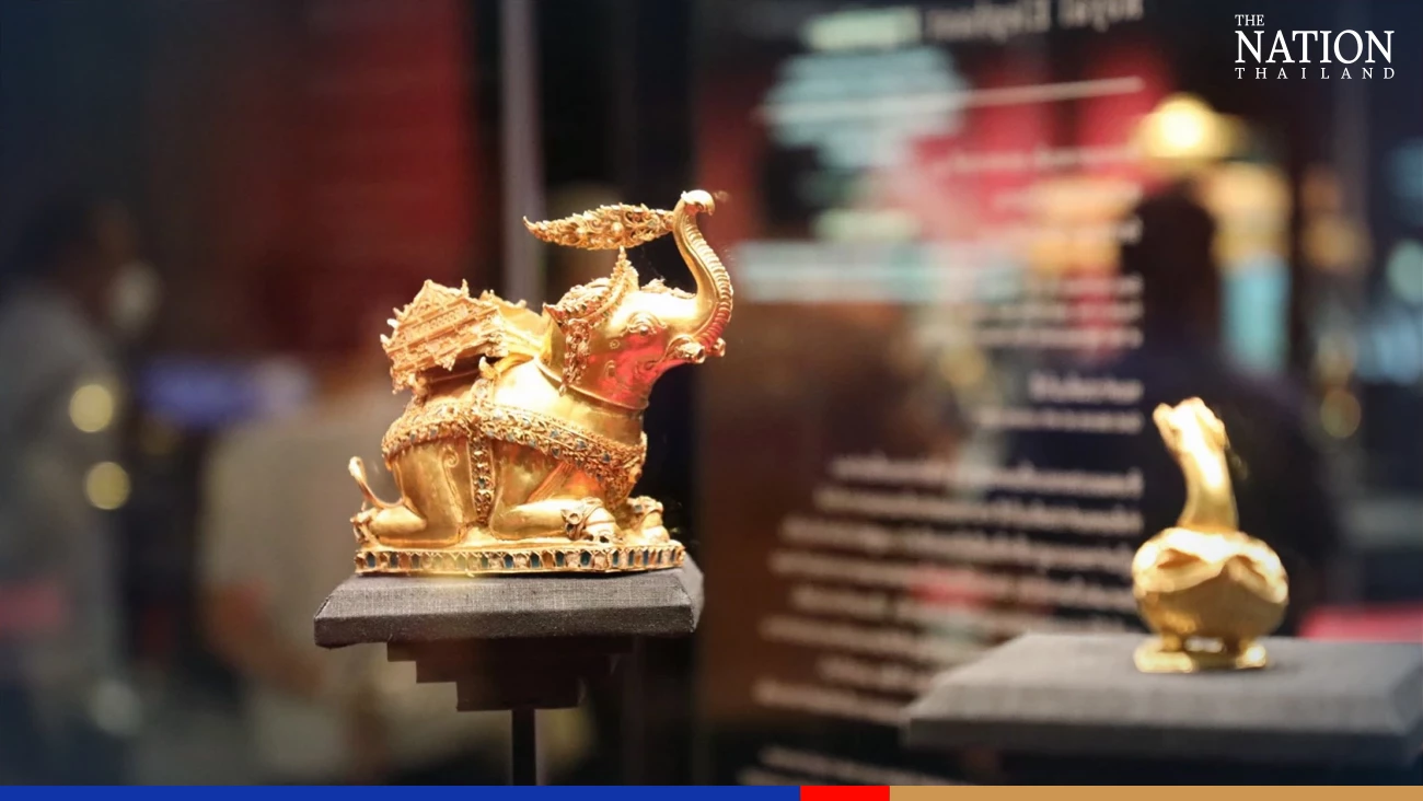 Gold royal regalia items on display for public at Ayutthaya museum