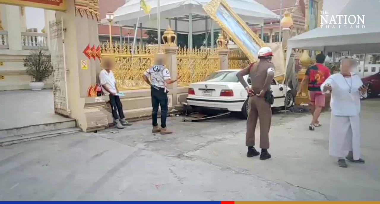 Driver crashes new BMW at temple while seeking abbot’s blessing