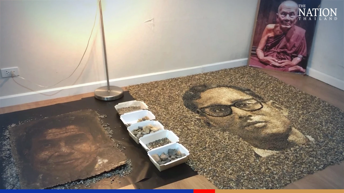 British artist creates pebbled portrait as tribute on King Rama IX's birthday