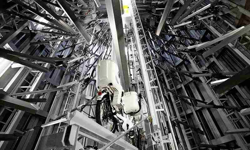 Bicycles are seen in an automated underground parking lot in Katsushika Ward on Nov. 2. By Ryo Aoki / Yomiuri Shimbun Photographer