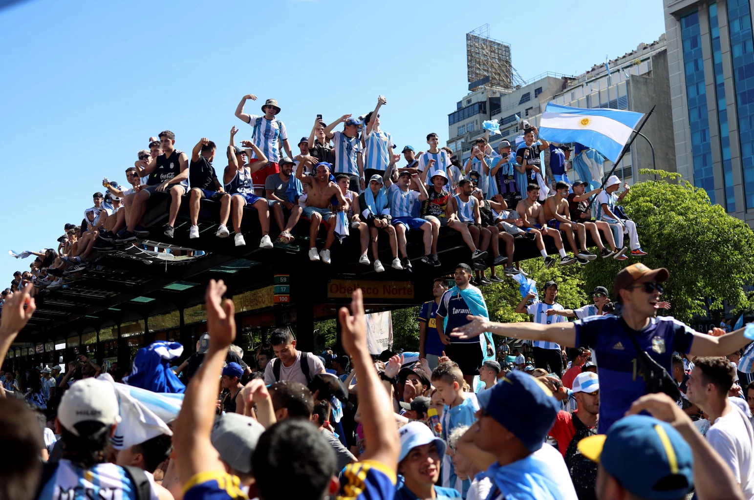 Argentina fans are seen ahead of the victory parade