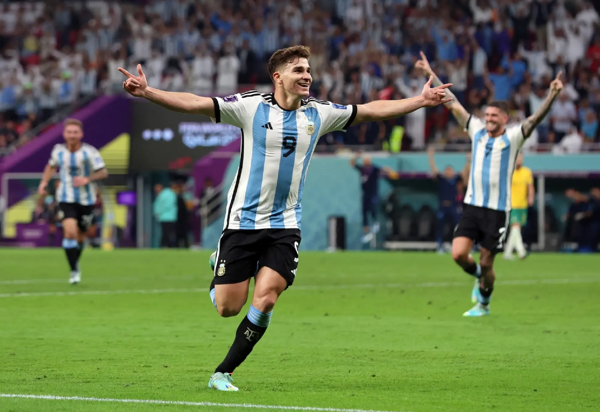  Argentina's Julian Alvarez celebrates scoring their second goal