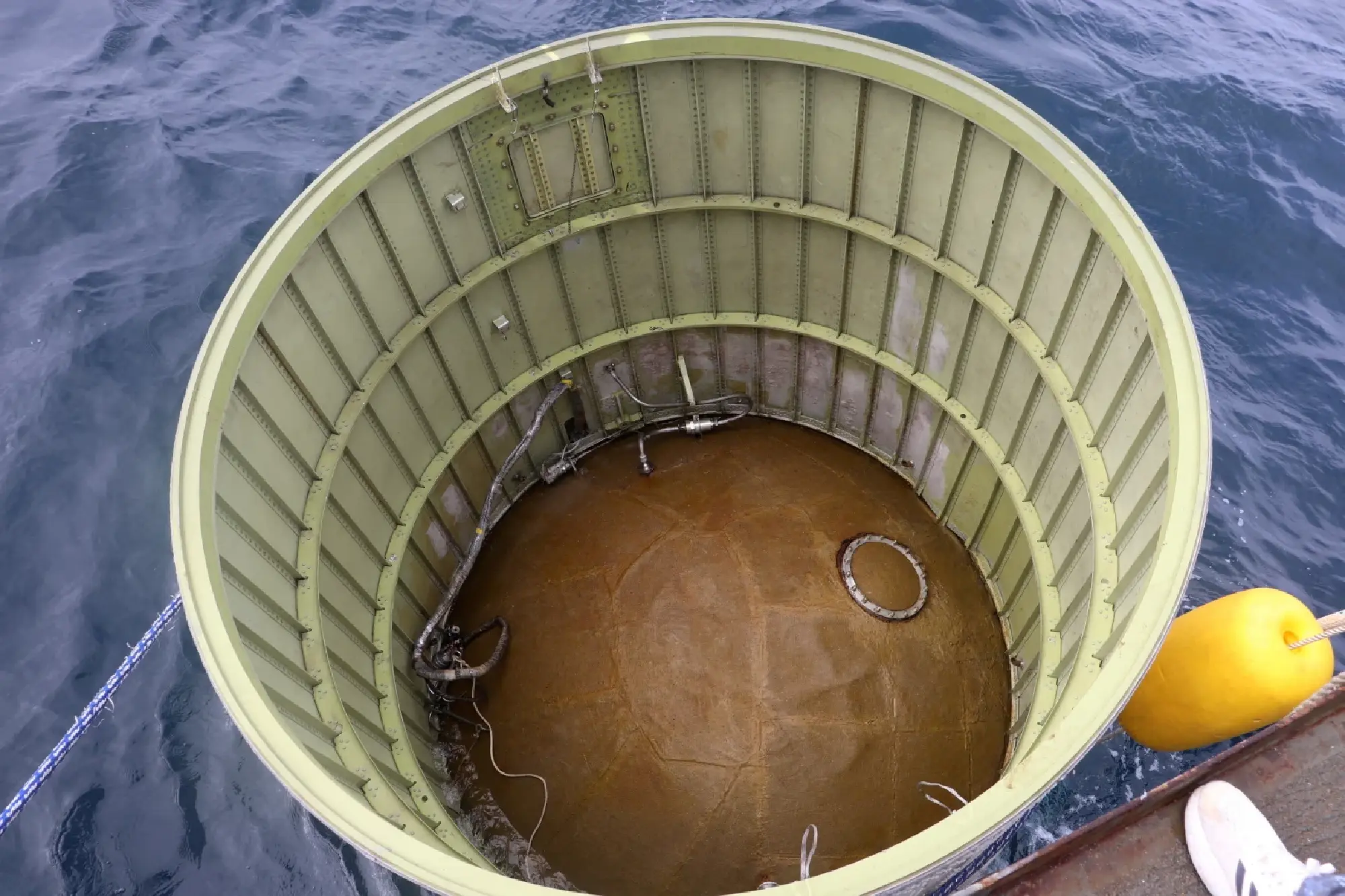 A handout picture shows a part of what is believed to be a space launch vehicle that North Korea said crashed into the sea off the west coast of the divided peninsula, South Korea, May 31, 2023. The Defense Ministry/Handout via REUTERS ATTENTION EDITORS - THIS IMAGE HAS BEEN SUPPLIED BY A THIRD PARTY. TPX IMAGES OF THE DAY