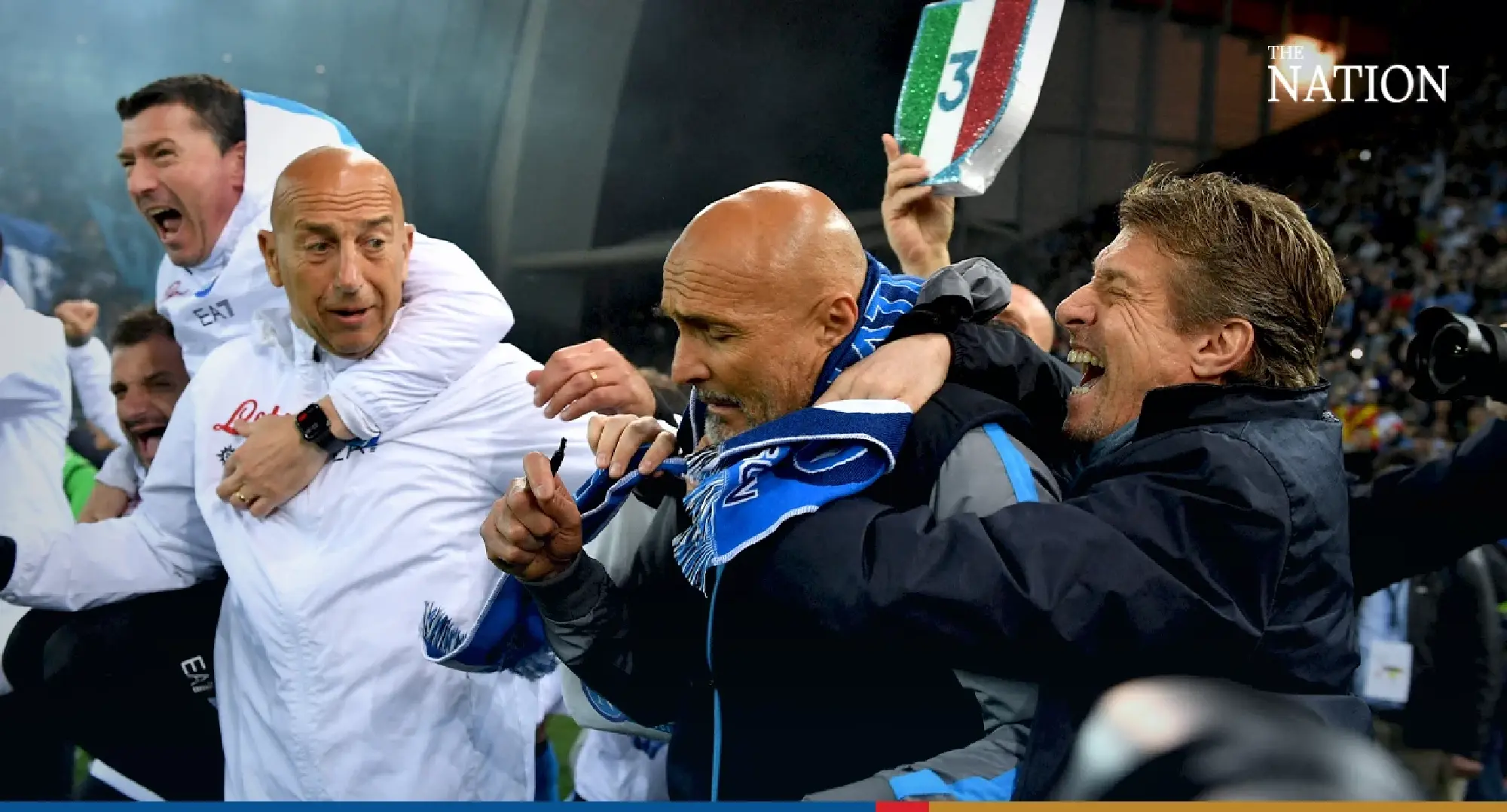 Napoli coach Luciano Spalletti celebrates winning Serie A after the match 