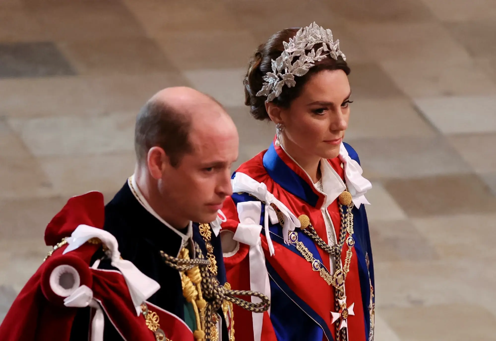 Prince William and Catherine, Princess of Wales attend the coronation ceremony at Westminster Abbey