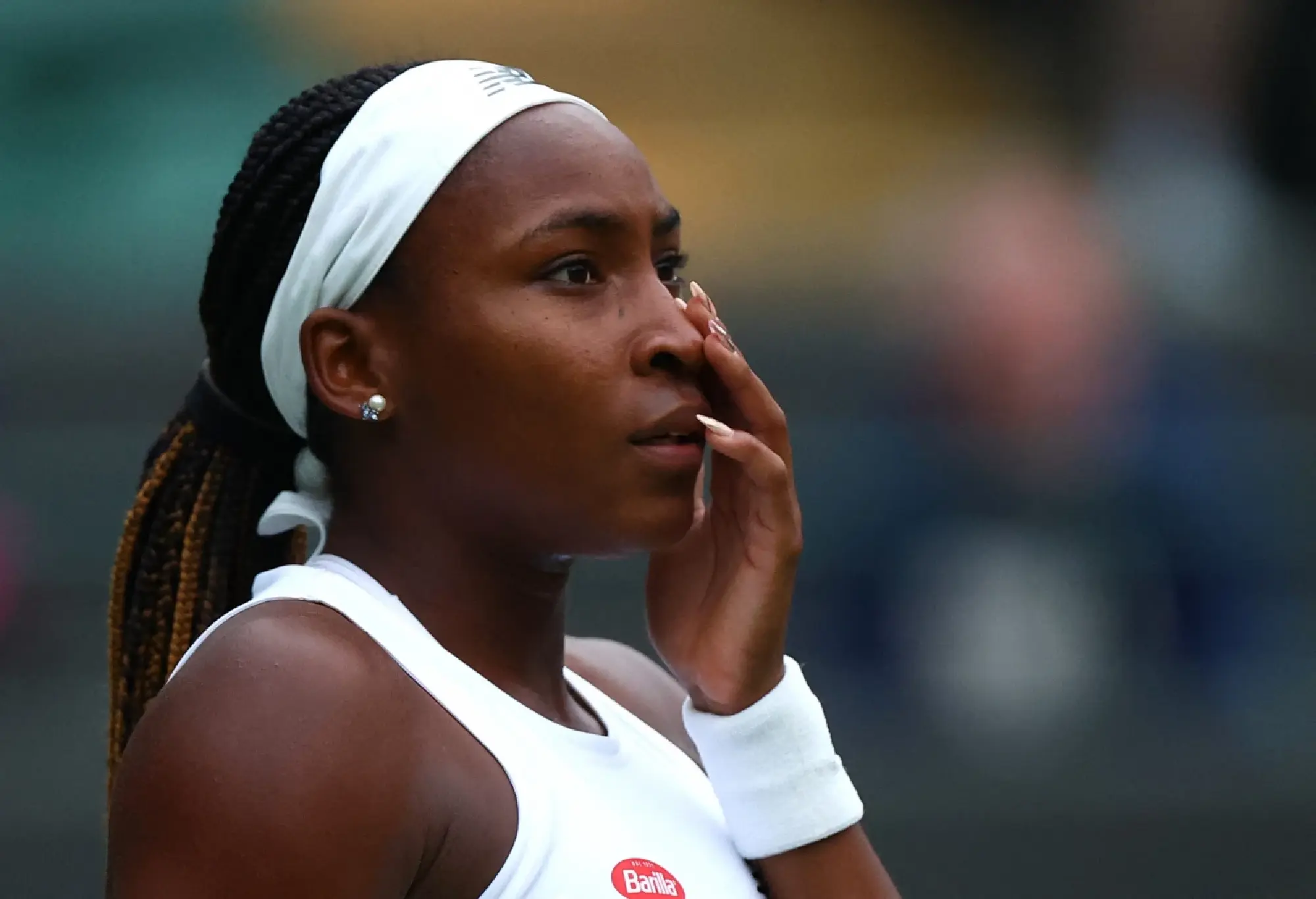 Coco Gauff of the U.S. looks dejected after her first round match against Sofia Kenin of the U.S. 