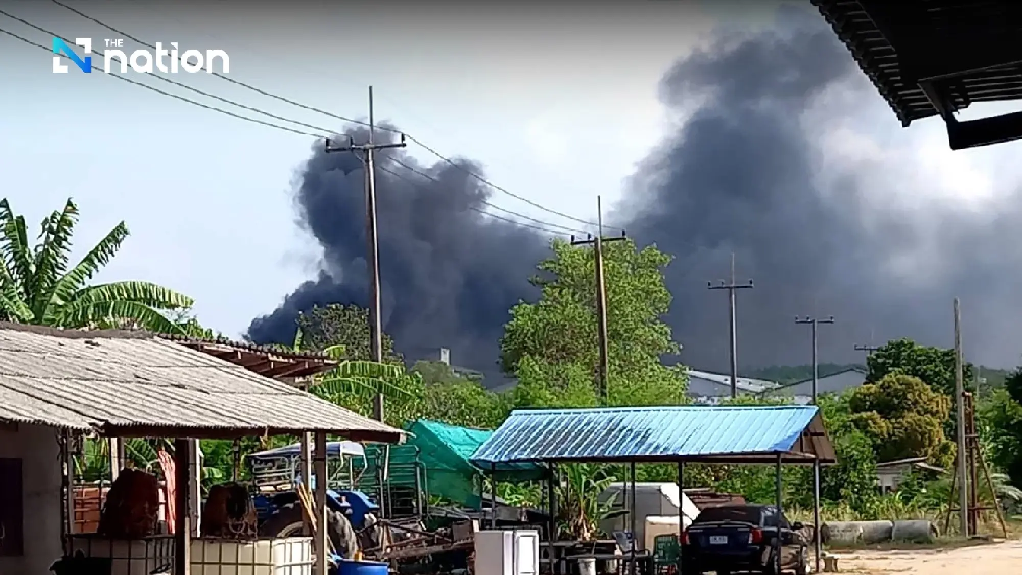 Firefighters struggle to douse fire at chemical waste warehouse in Rayong