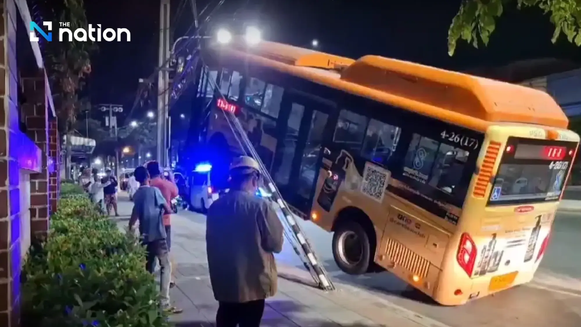 No injuries as city bus loses control, gets hung up on power lines