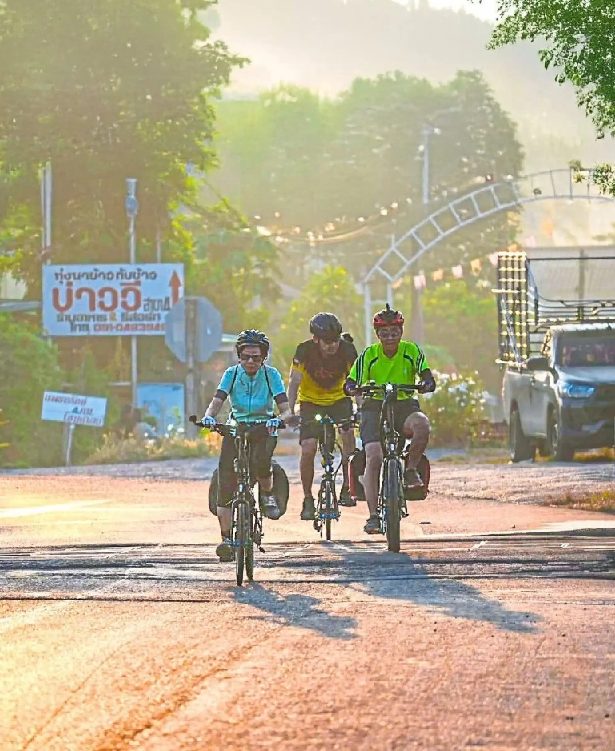 Riders in formation as they embark on the last leg of their tour.