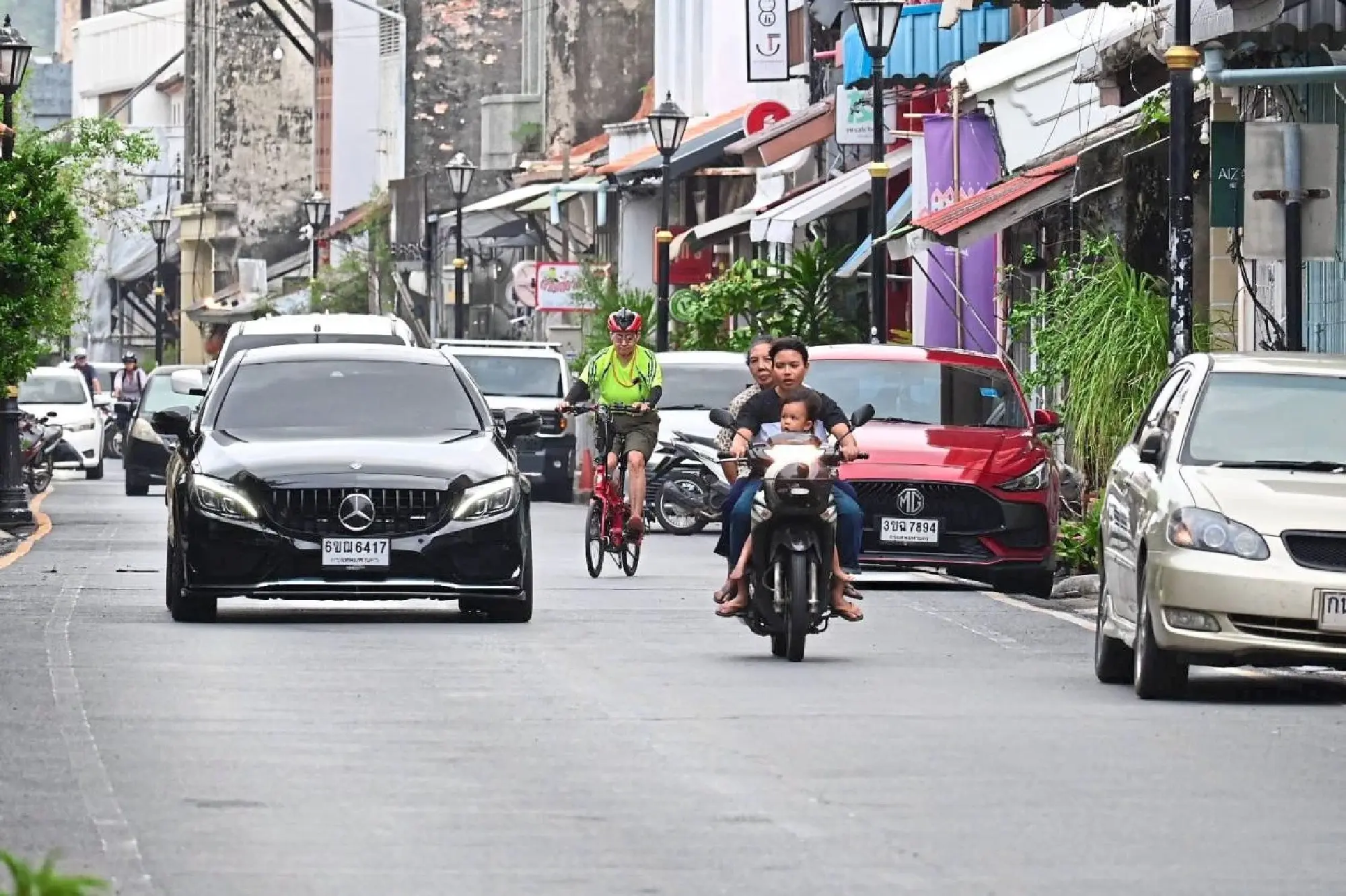 The paved streets in Songkhlas old town are narrow and ideal for two-wheelers.