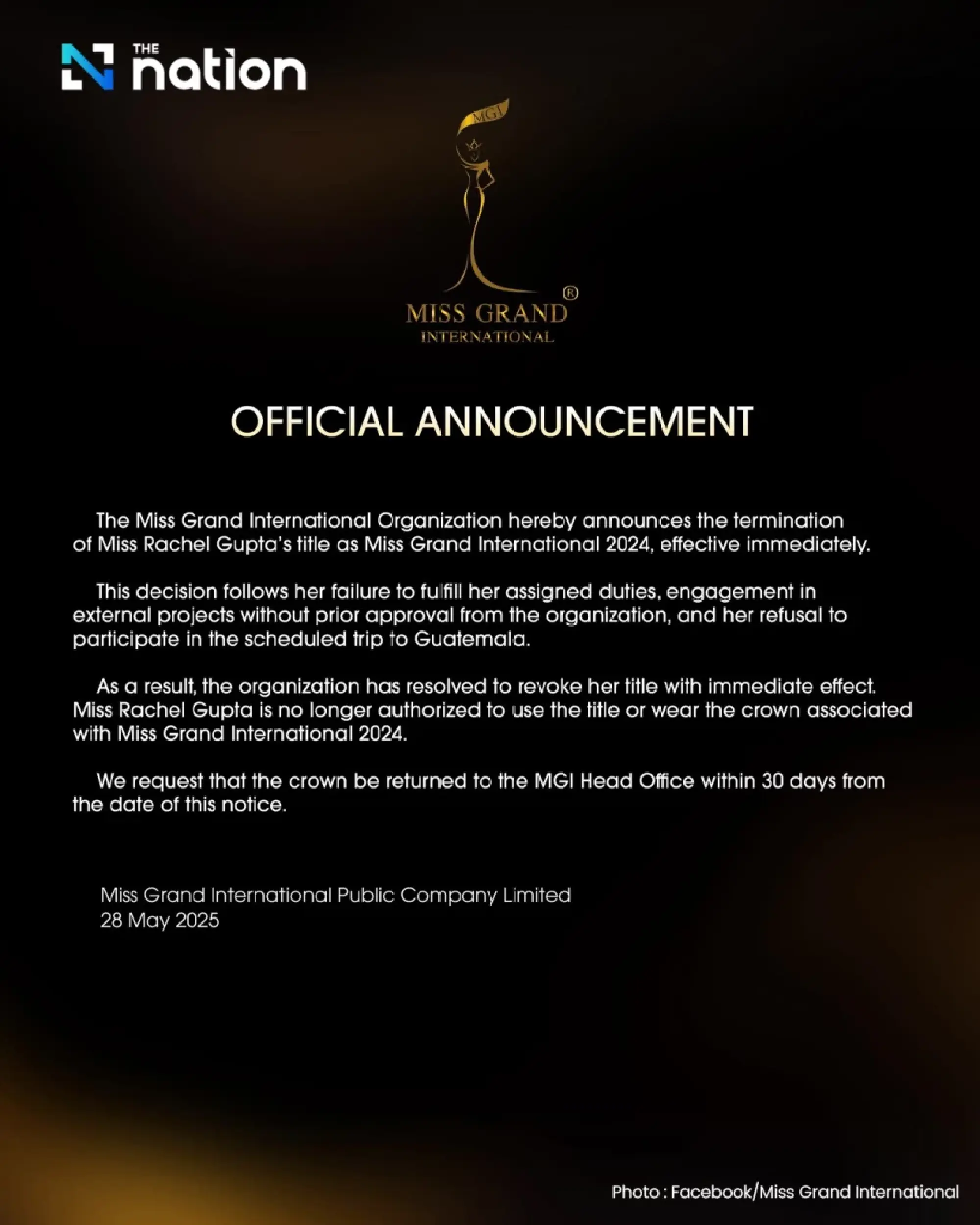 Miss Grand International 2024 termination sparks online backlash