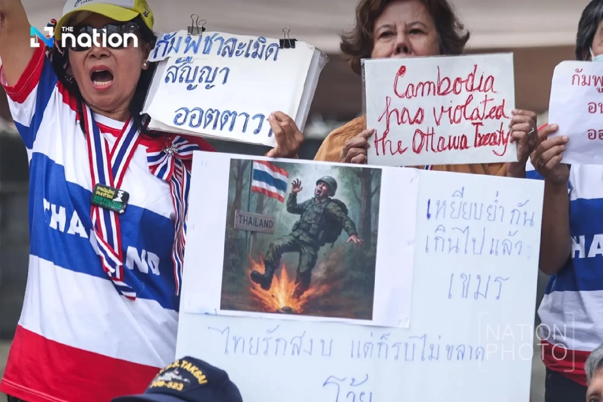 Protest groups rally at Cambodian Embassy over Thai border landmine incident