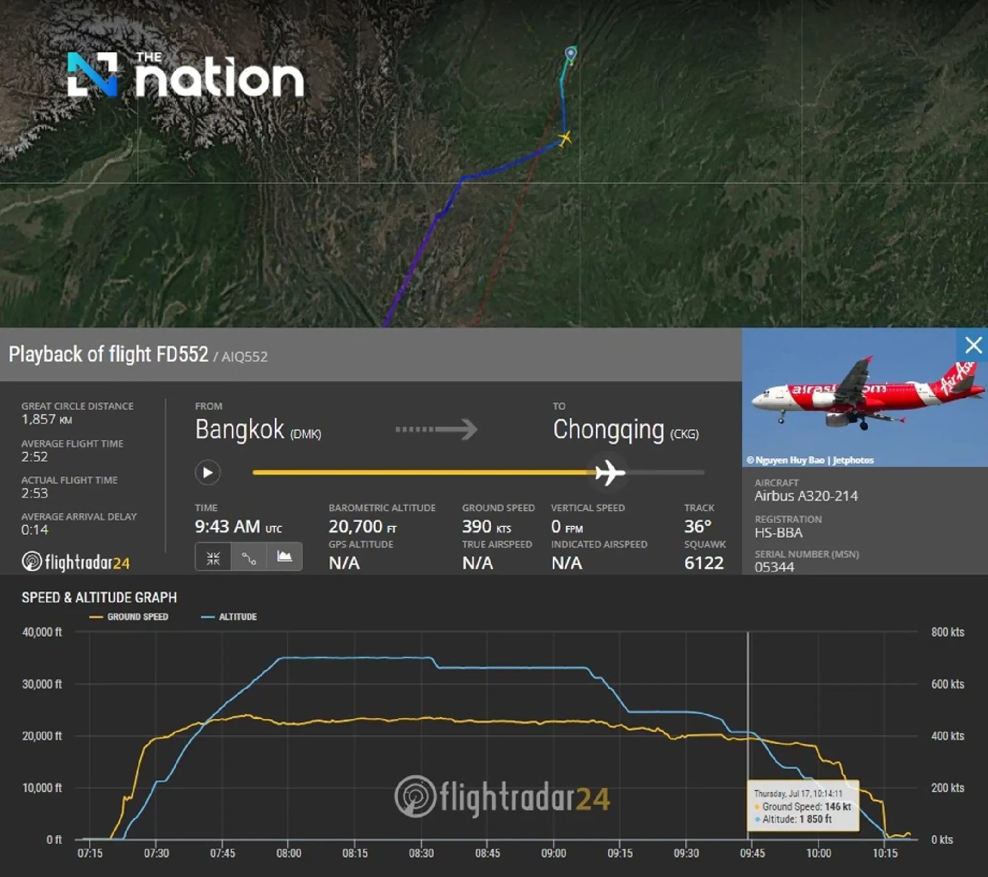 Thai AirAsia flight hit by hailstorm during descent into Chongqing