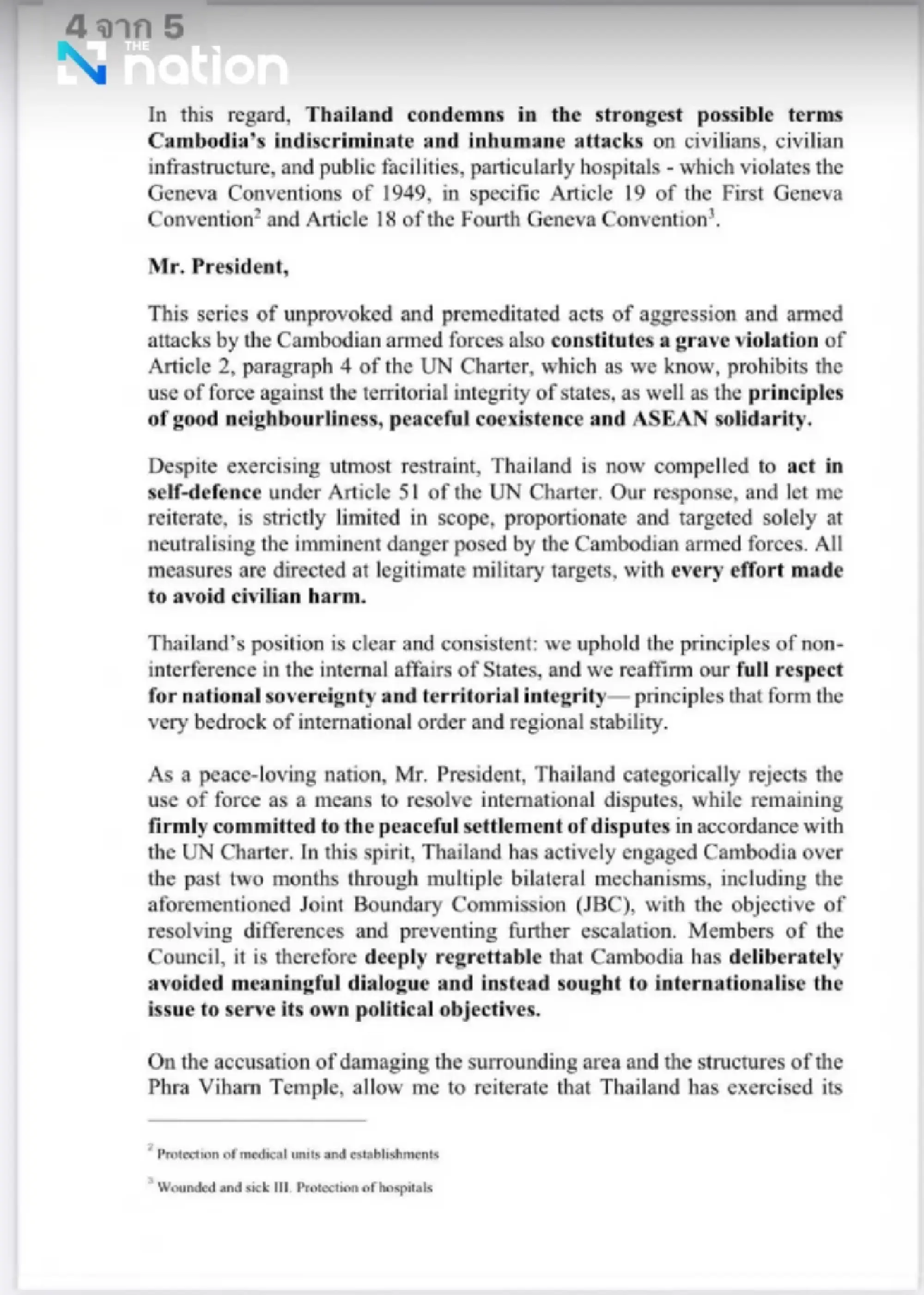 Thailand Condemns \"Unprovoked Aggression\" by Cambodia at UN