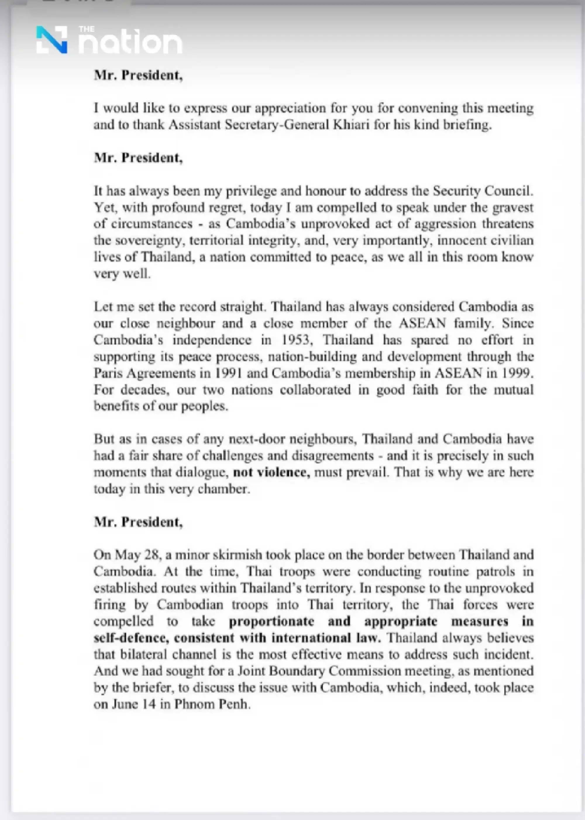 Thailand Condemns \"Unprovoked Aggression\" by Cambodia at UN
