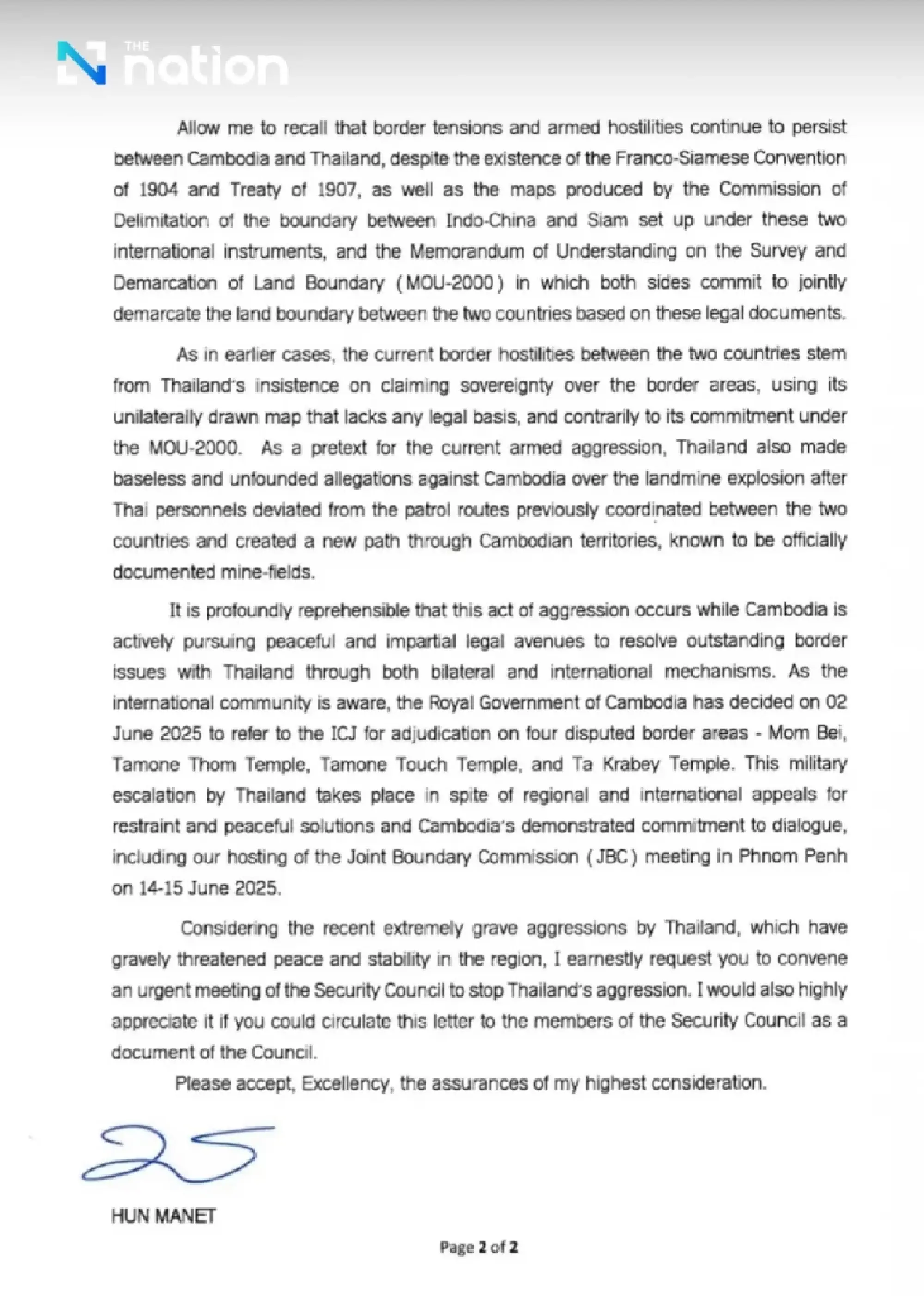 Cambodian PM calls for urgent UN Security Council action over Thai military aggression